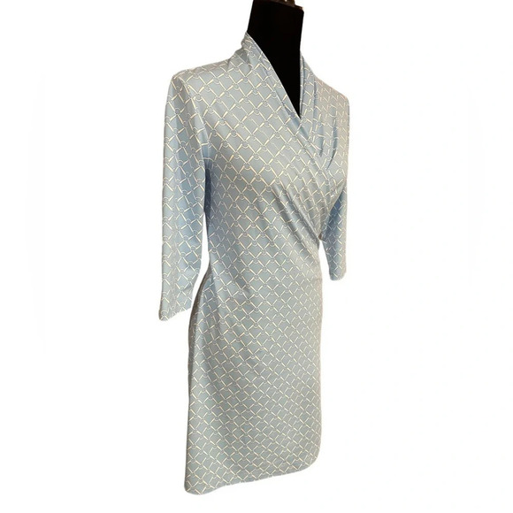 J. Mclaughlin Printed Ivana Dress Catalina Cloth Baby Blue Faux Wrap XS - Picture 6 of 8